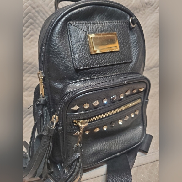 Juicy Couture Mini Bag Black Mini Studded Back Pack Y2K Faux Leather Fringe - Picture 8 of 8